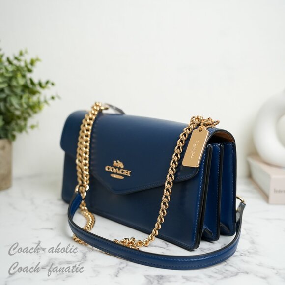 NWT Coach CBI98 Klare Envelope Crossbody Bag Shiny Refined Calf Leather Deep Blu - Picture 6 of 16